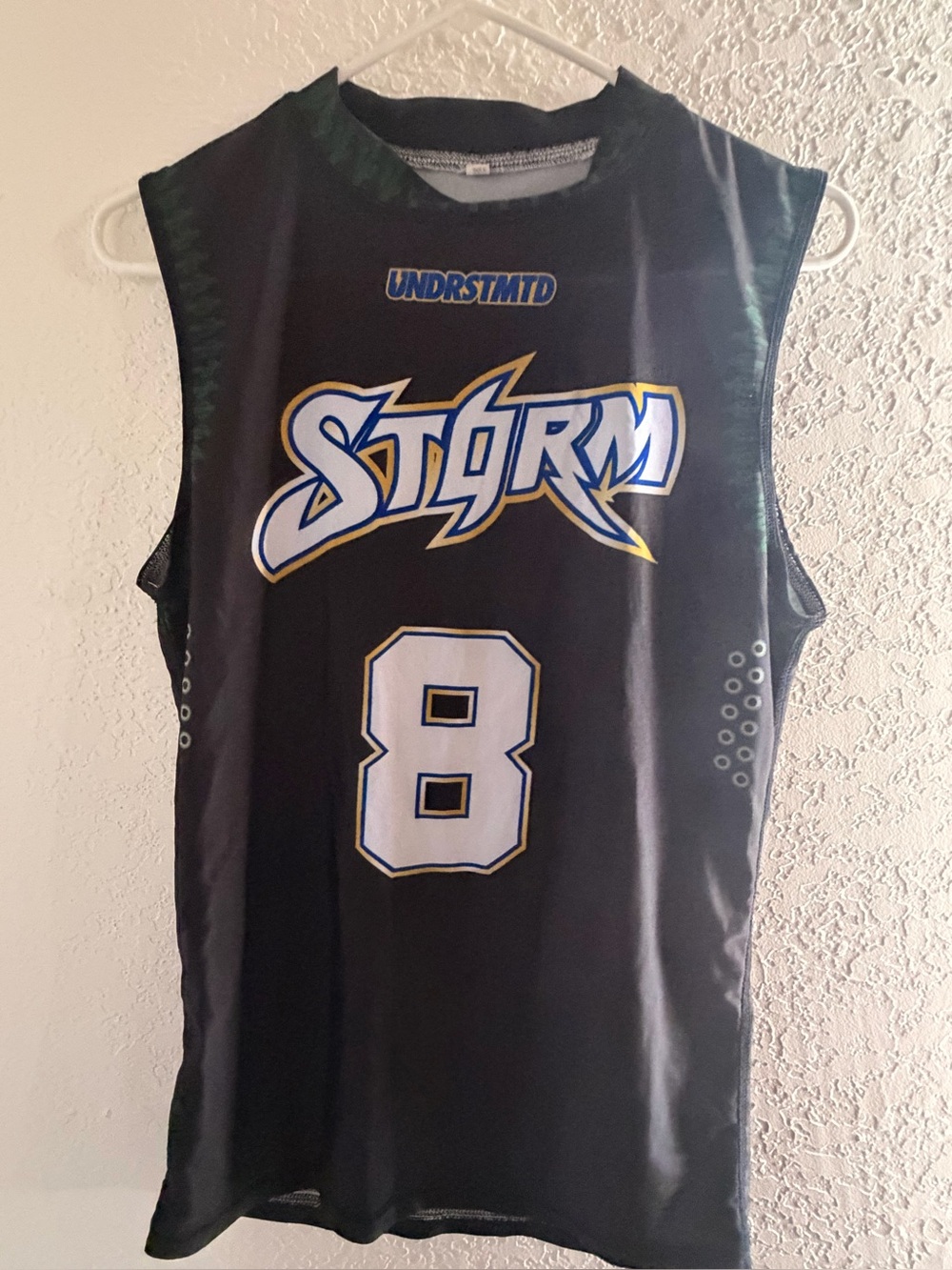 Storm #8 Sleeveless Basketball Jersey - Black with White & Yellow Accents